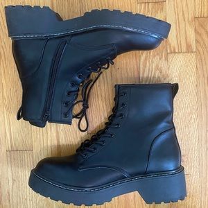 Carra Lace-Up Combat Boots, Black, Size 9.5